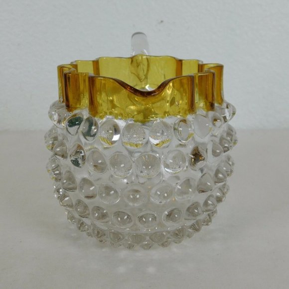 Hobbs Brockunier Dew Drop Hobnail Clear Yellow Glass Cream Sugar Set 4 in tall - Picture 7 of 12
